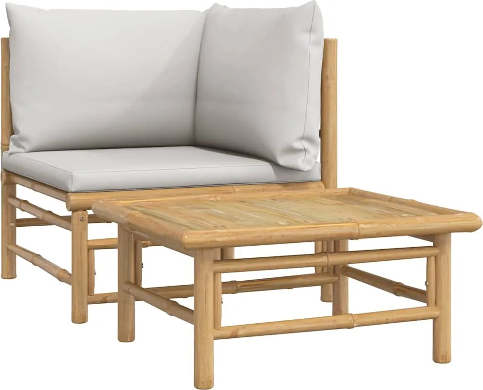 vidaXL Set mobilier de grădină cu perne gri deschis, 2 piese, bambus