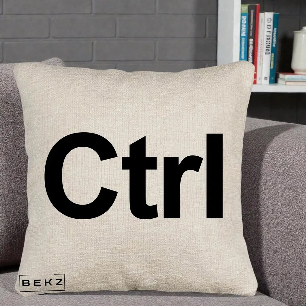 Perna Personalizata Tasta Ctrl Tipografie Bold, 40x40 cm, Bej Canapea, Husa Detasabila, Perna Inclusa, BEKZ®