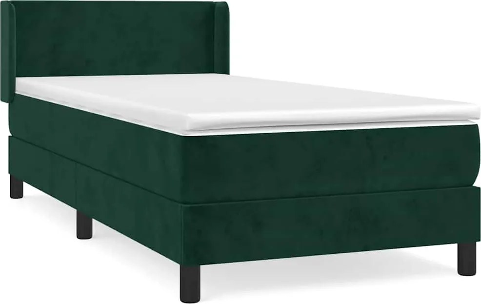 vidaXL Pat box spring cu saltea, verde închis, 80x200 cm, catifea