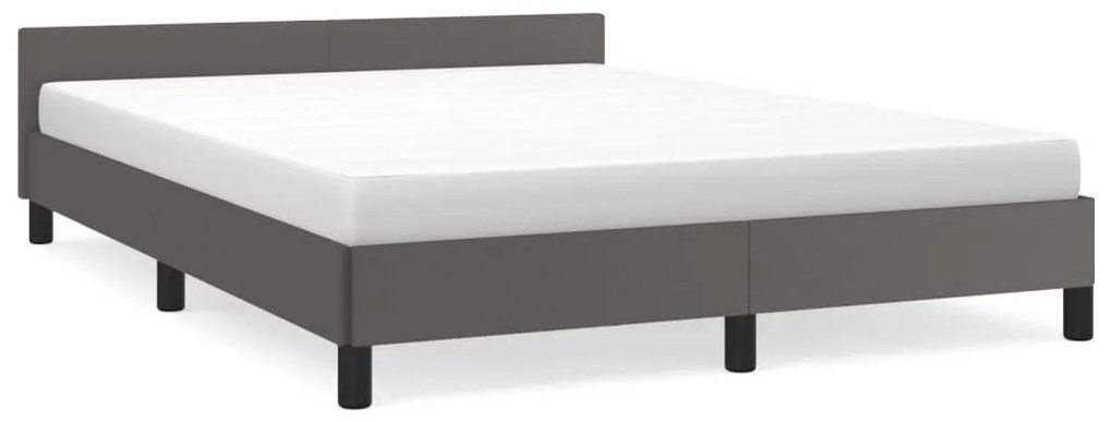 347499 vidaXL Cadru de pat cu tăblie, gri, 140x190 cm, piele ecologică