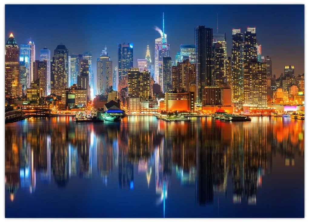 Tablou pe sticlă cu Manhattan noaptea (70x50 cm)