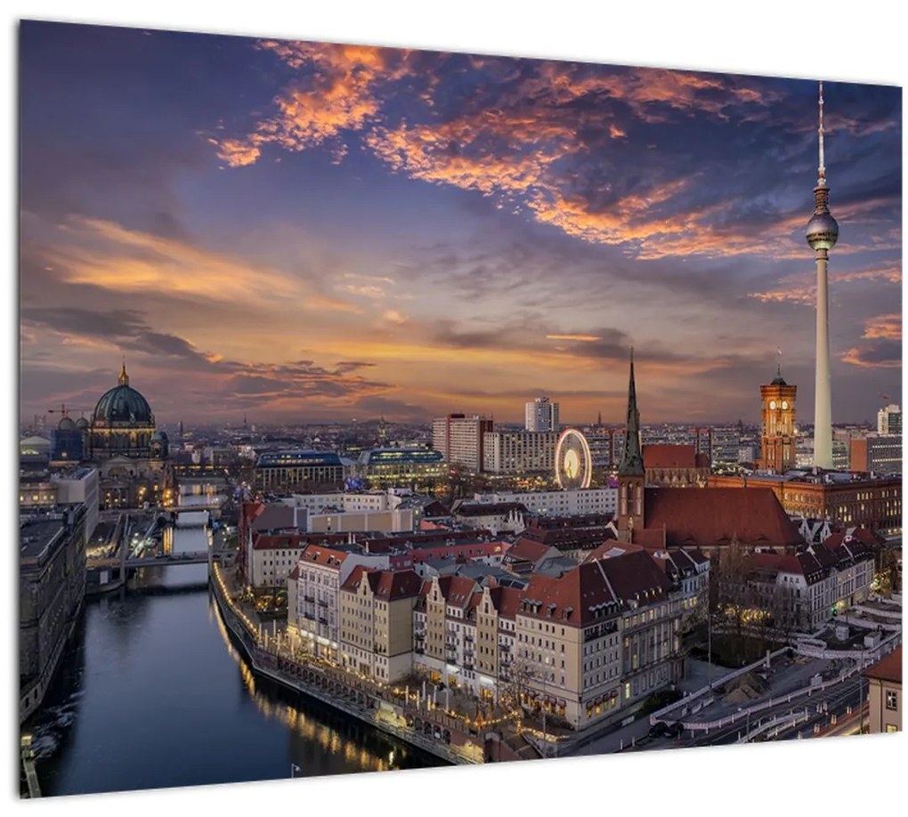 Tablou pe sticlă - Apus de soare în Berlin (70x50 cm)
