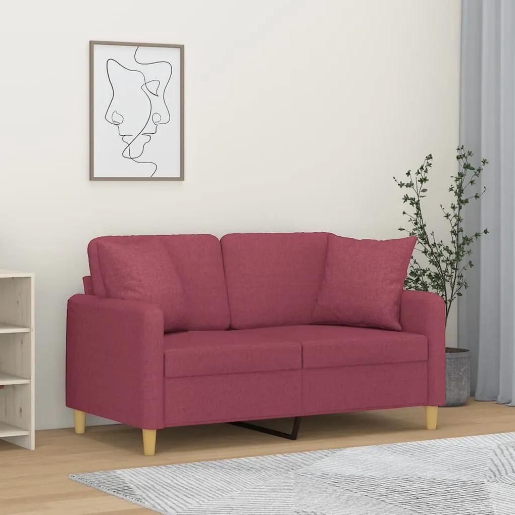 Canapea cu 2 locuri cu pernute, rosu vin, 120 cm, textil