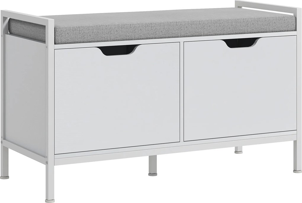 HOMCOM Banchetă Dulap pentru Pantofi cu 2 Compartimente și Pernă, Dulap Pantofi pentru Hol, 84x35x50 cm, Alb | Aosom Romania