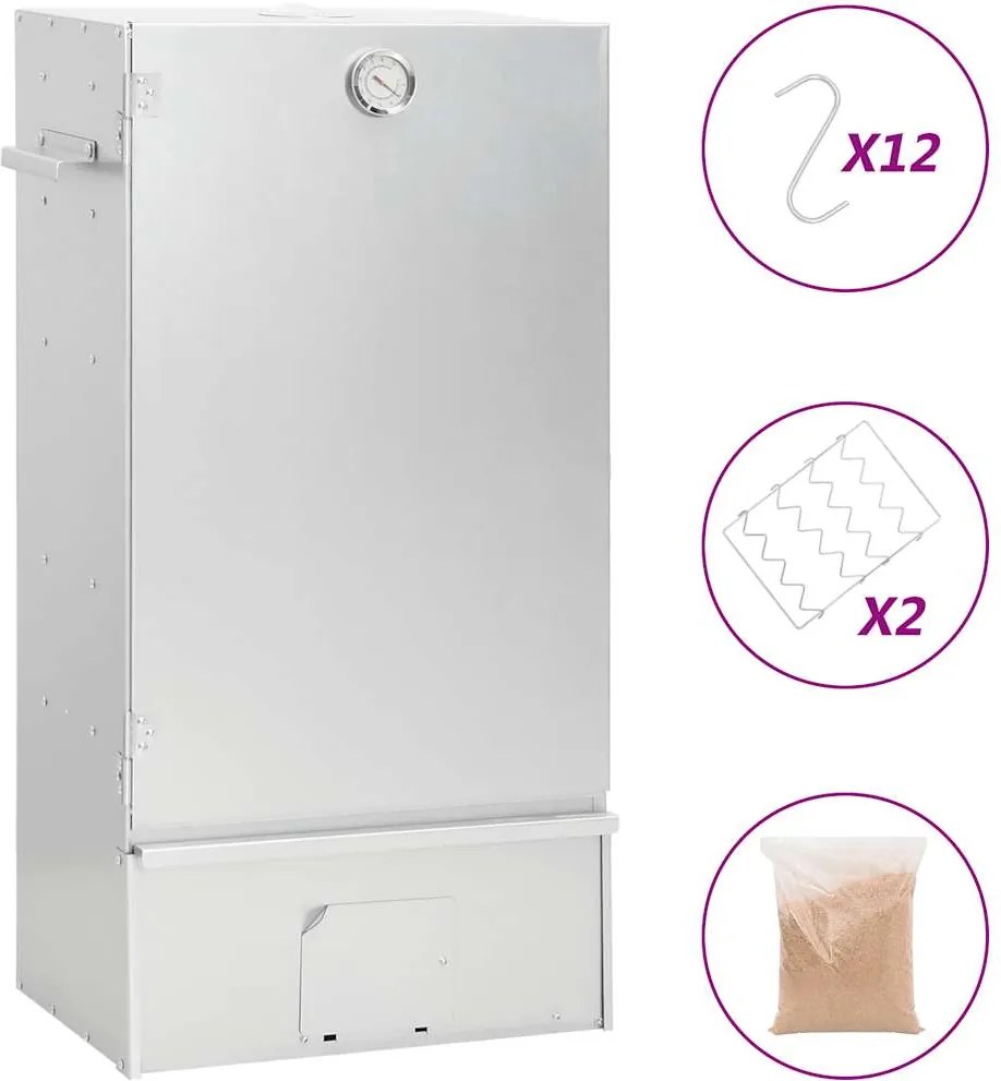 vidaXL Afumătoare grătar cu așchii lemn 44,5x29x83 cm, oțel galvanizat