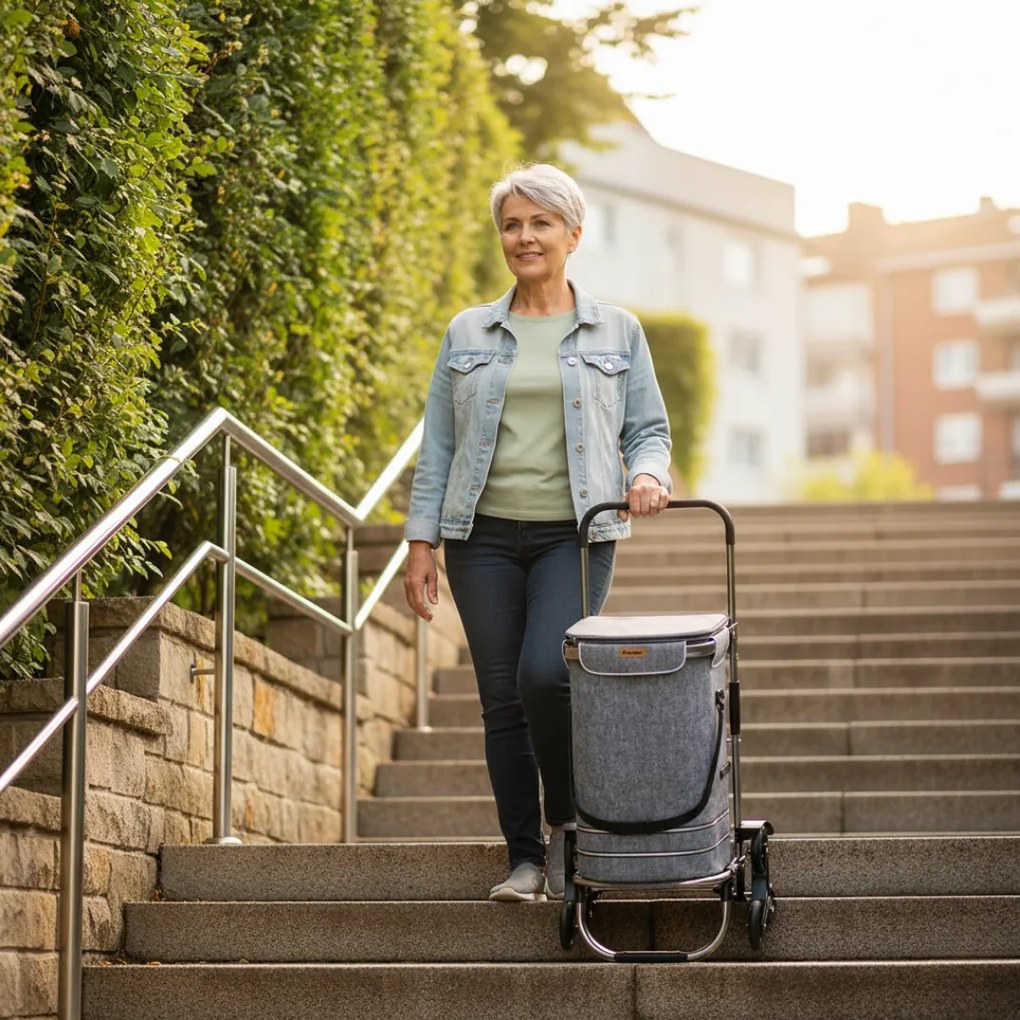 Jurhan Geantă de cumpărături pe roți pentru scări COMFORT, 50L, gri