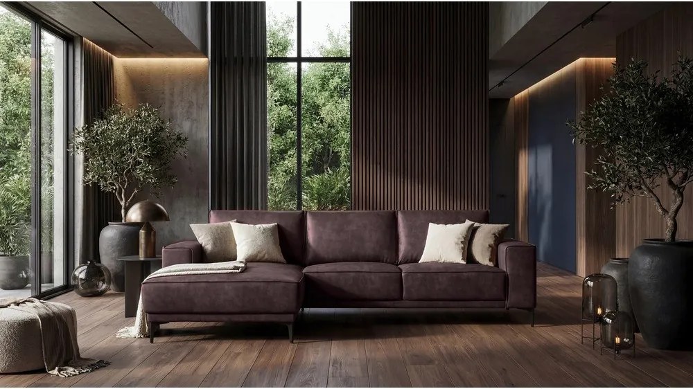 Colțar maro închis cu tapițerie din imitație de piele (colț pe partea stângă ) Copenhagen – Scandic