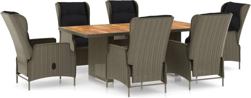 vidaXL Set mobilier de exterior cu perne, 7 piese, maro, poliratan