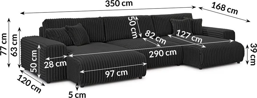 Colțar gri închis extensibil/cu spațiu de depozitare cu tapițerie din catifea reiată (în formă de "U") Sarina – Ropez