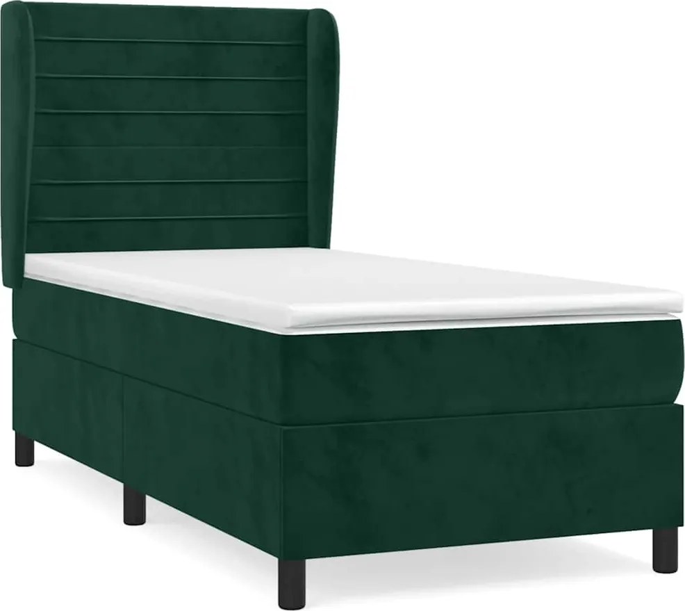 vidaXL Pat box spring cu saltea, verde închis, 90x190 cm, catifea