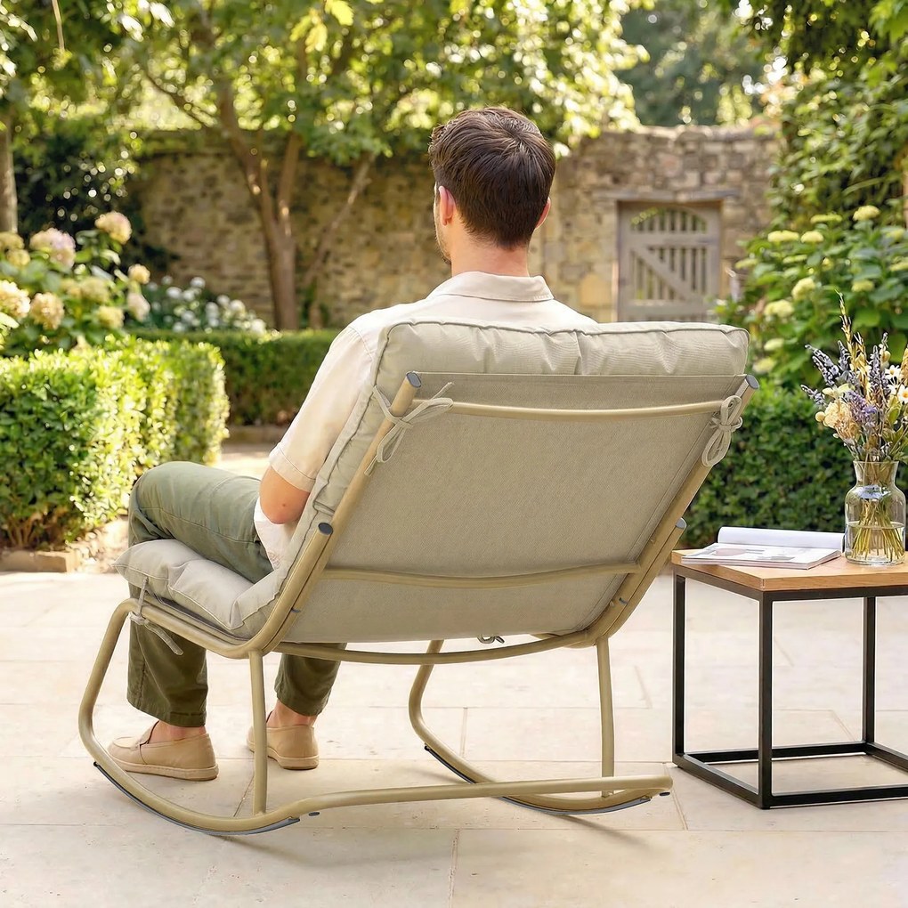 Outsunny Șezlong Balansoar Exterior, Șezut 63 cm, Pernă inclusă, Culoare Bej. | Aosom Romania