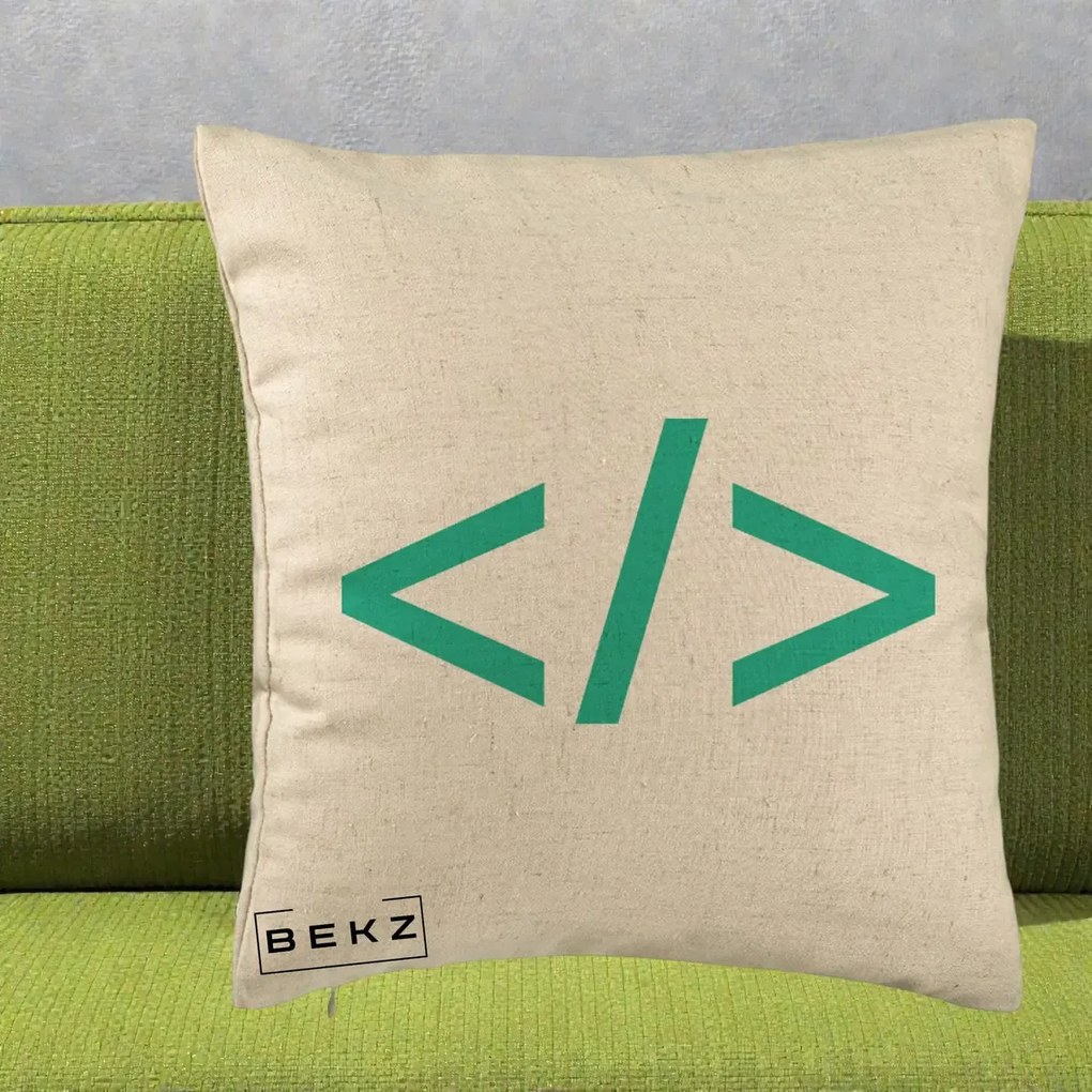 Perna Personalizata Cod HTML Turcoaz, 40x40 cm, Bej, Husa Detasabila, Perna Inclusa, BEKZ®