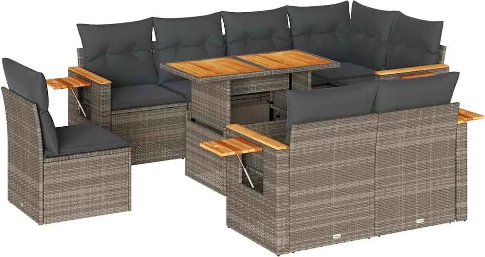vidaXL Set canapele grădină cu perne 9 piese gri poliratan/lemn acacia