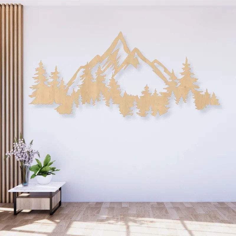 SENTOP | Pictură murală din lemn reprezentând un peisaj montan cu o pădure | SIERRAA