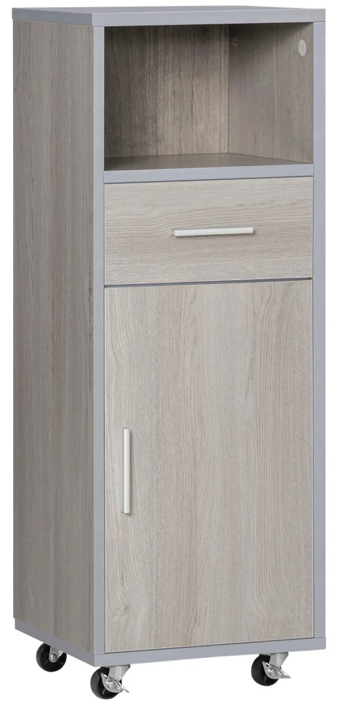 KLEANKIN Mobilier pentru baie inaltat din MDF, 30x32x87cm, Gri si Lemn