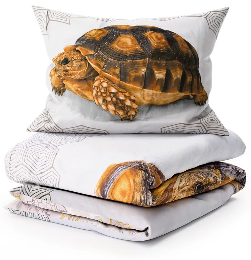 Lenjerie de pat 3D din bumbac TURTLE alb Dimensiune lenjerie de pat: 70 x 90 cm | 140 x 200 cm