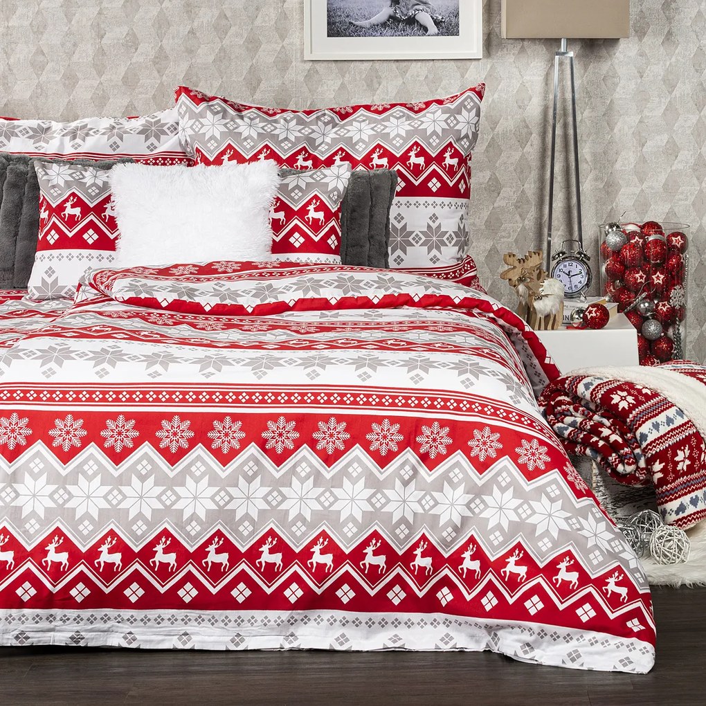 Lenjerie de pat din bumbac Crăciun 4Home Red Nordic, 220 x 200 cm, 2 buc. 70 x 90 cm