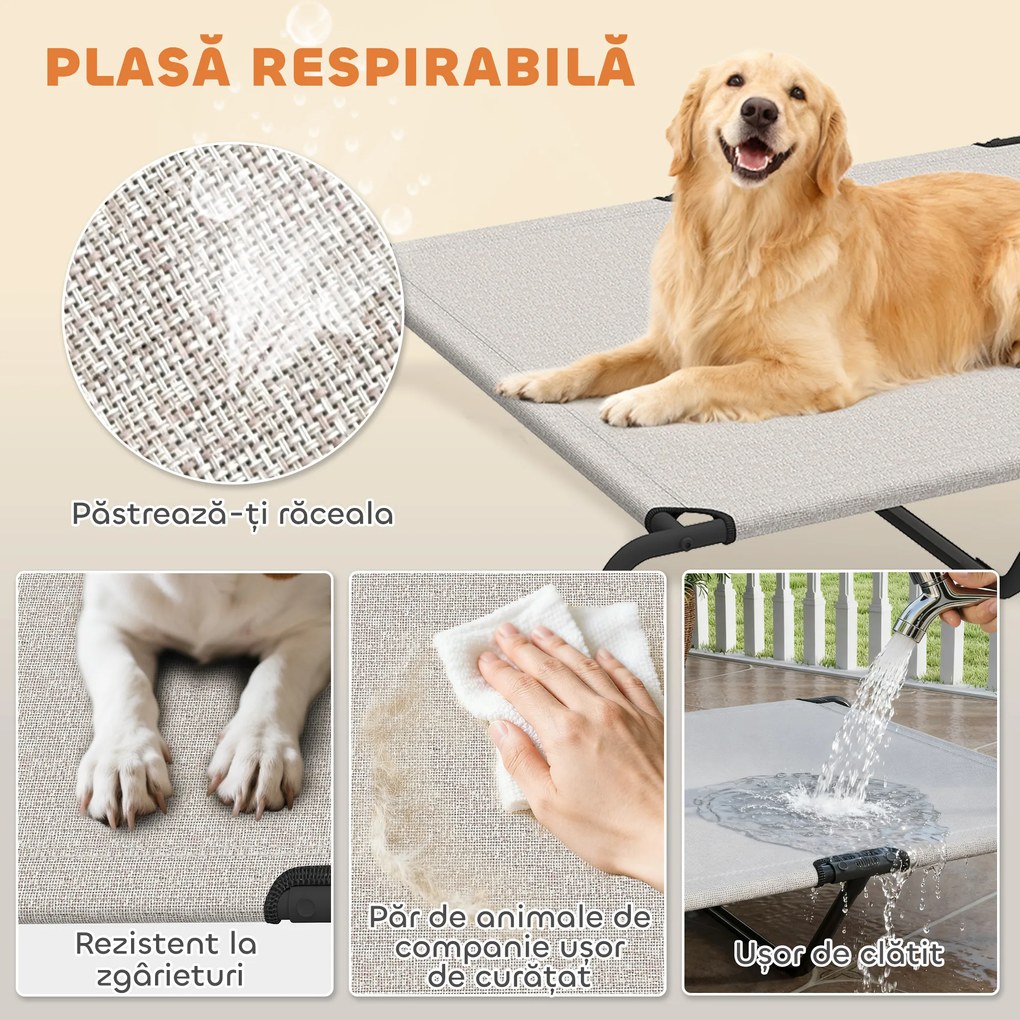 PawHut Pat Ridicat pentru Câini de Talie Mare, Portabil, cu Cadru din Oțel și Plasă Respirabilă, Ușor de Asamblat, Bej, 152x94x23 cm | Aosom Romania