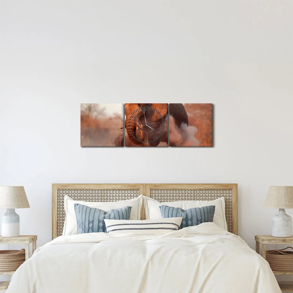 Tablou - Marele elefant african (cu ceas) (90x30 cm)