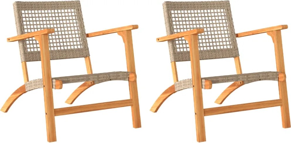 vidaXL Scaune de grădină, 2 buc., bej, poliratan și lemn de acacia
