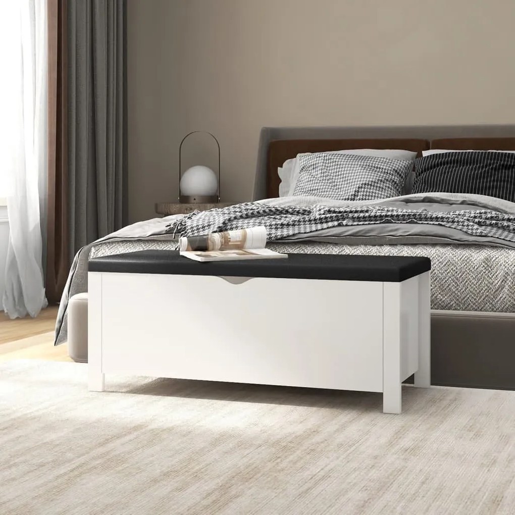 326768 vidaXL Cutie de depozitare cu pernă, alb, 105x40x45 cm, lemn prelucrat