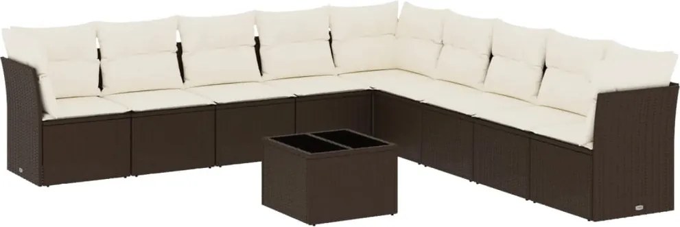 vidaXL Set canapele de grădină cu perne, 10 piese, maro, poliratan