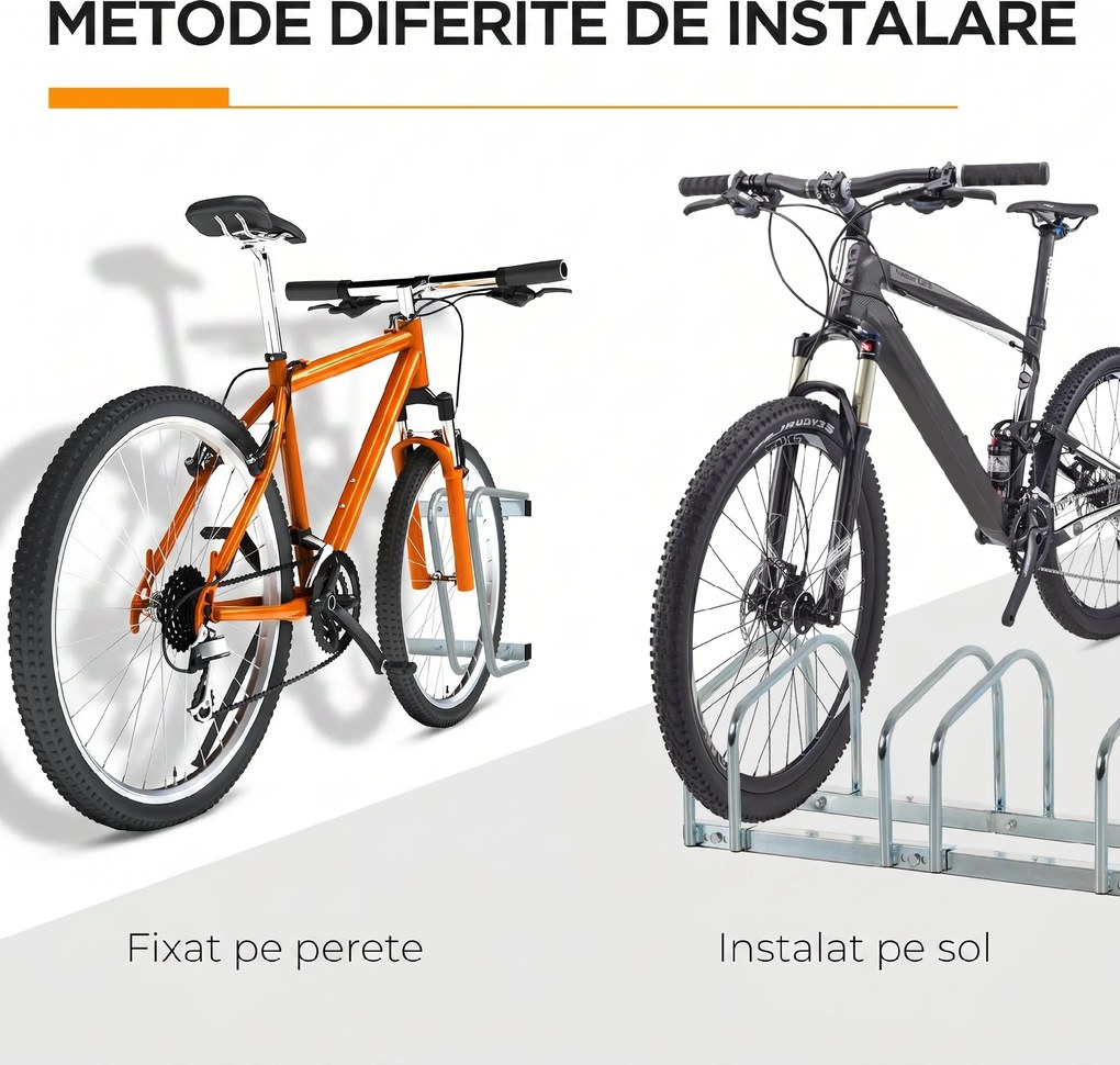 Suport de parcare pentru 6 biciclete din tuburi de otel Q235, 179x33x27cm, argintiu HOMCOM | Aosom Romania