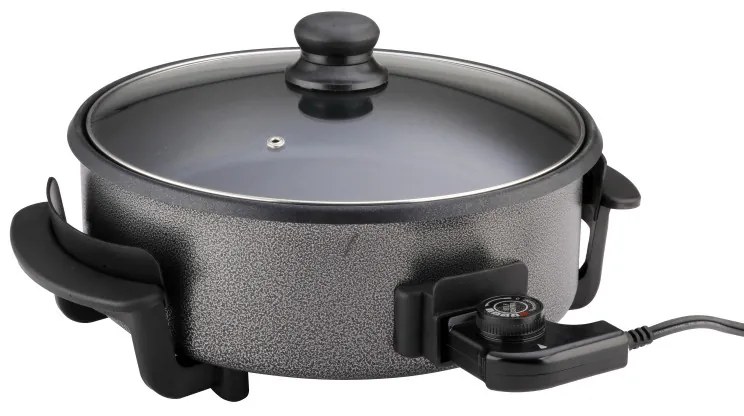 Tigaie electrica pentru pizza Rosberg R51010B, 1500W, 32 cm, Termostat, Acoperire antiaderenta, Gri