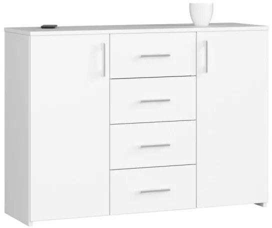 Comoda, placa laminata, 4 sertare, 4 rafturi, alb, 110x35x80 cm