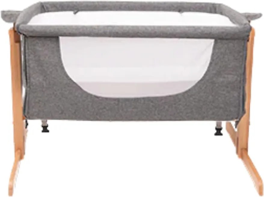 Patut co-sleeper pentru bebelusi, reglabil pe inaltime, picioare lemn, gri
