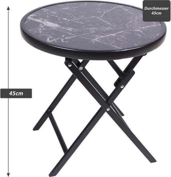 Masă bistro de grădină, pliabilă, Ø 45 cm, marmură neagră