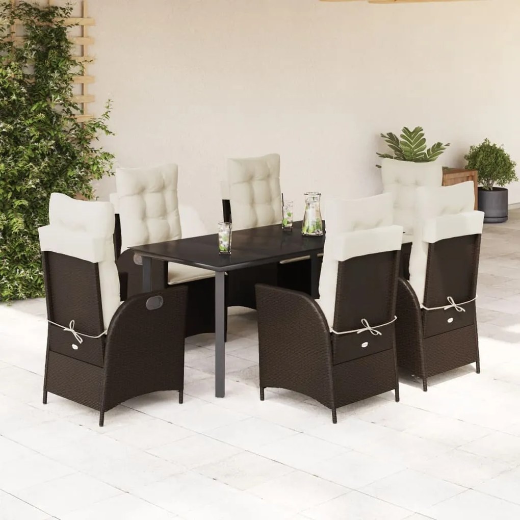 3213209 vidaXL Set mobilier de grădină cu perne, 7 piese, maro, poliratan