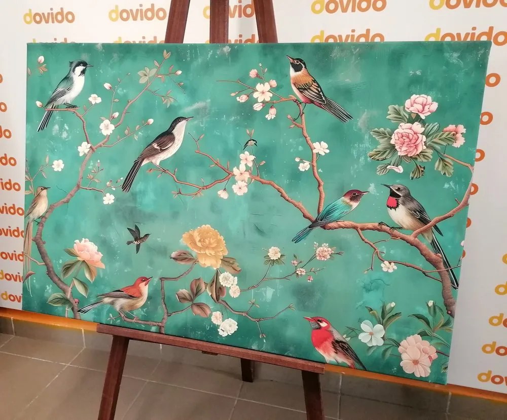 Tablou păsări vintage pe ramuri