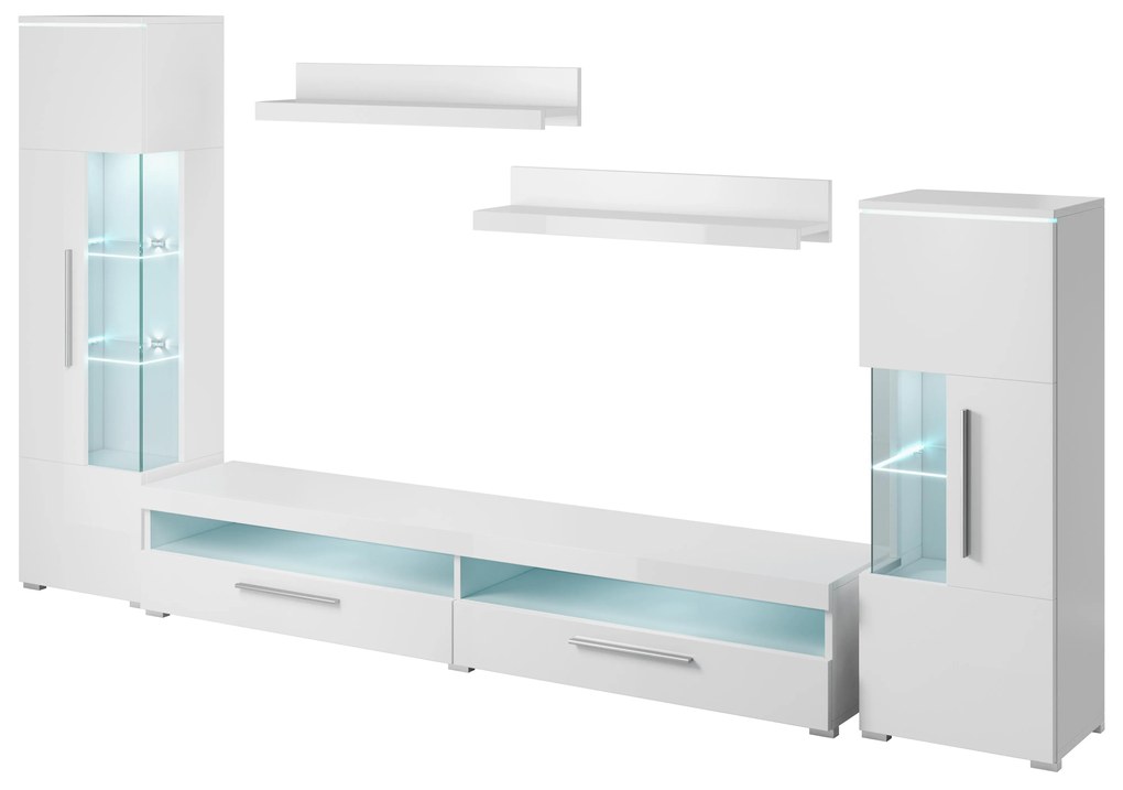 Mobilier living Indiko Typ 09 (alb + alb lucios) (cu iluminat). 1108199