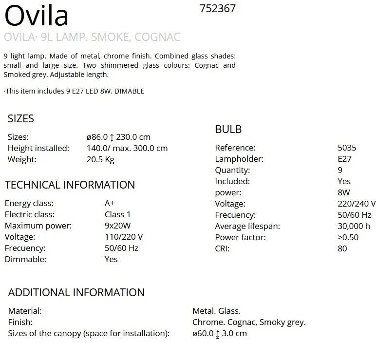 Lustra dimabila casa scarii cu 9 pendule Ovila SV-752367