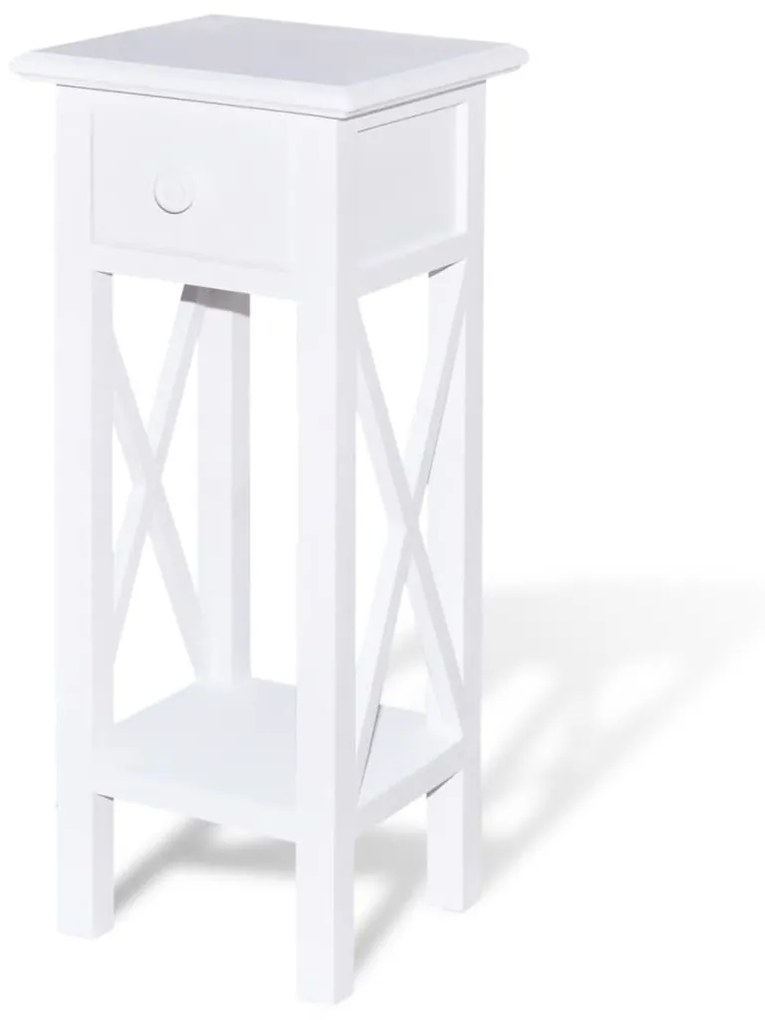 241147 vidaXL Masă laterală cu sertar, alb