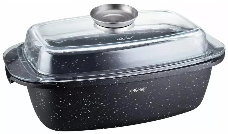 Oala tip roaster pentru cuptor si plita Kinghoff KH 1608, 5,5 litri, Capac cu dozator, Finisaj marmura, Inductie, Negru
