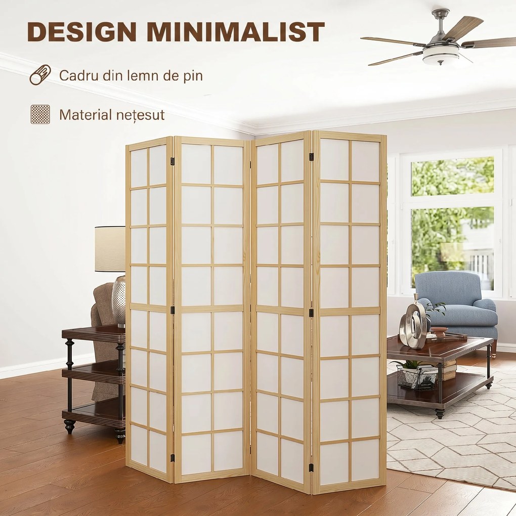 HOMCOM Paravan cu 4 Panouri Pliabile, Separator de Camere Autoportant, Ecran de Intimitate Interior pentru Sufragerie, Dormitor, 160 x 170cm | Aosom Romania
