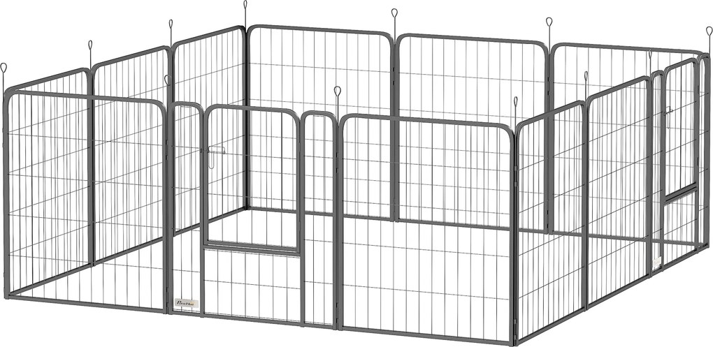 PawHut Țarc pentru Câini din 12 Panouri Portabil și Detașabil, 204x204x80 cm, Negru | Aosom Romania