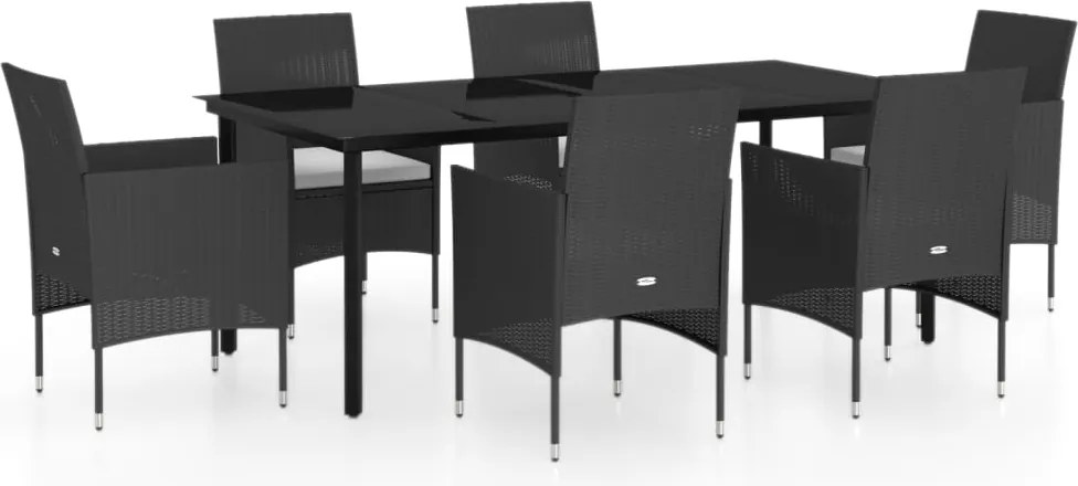 vidaXL Set de masă pentru grădină, 7 piese, cu perne, negru