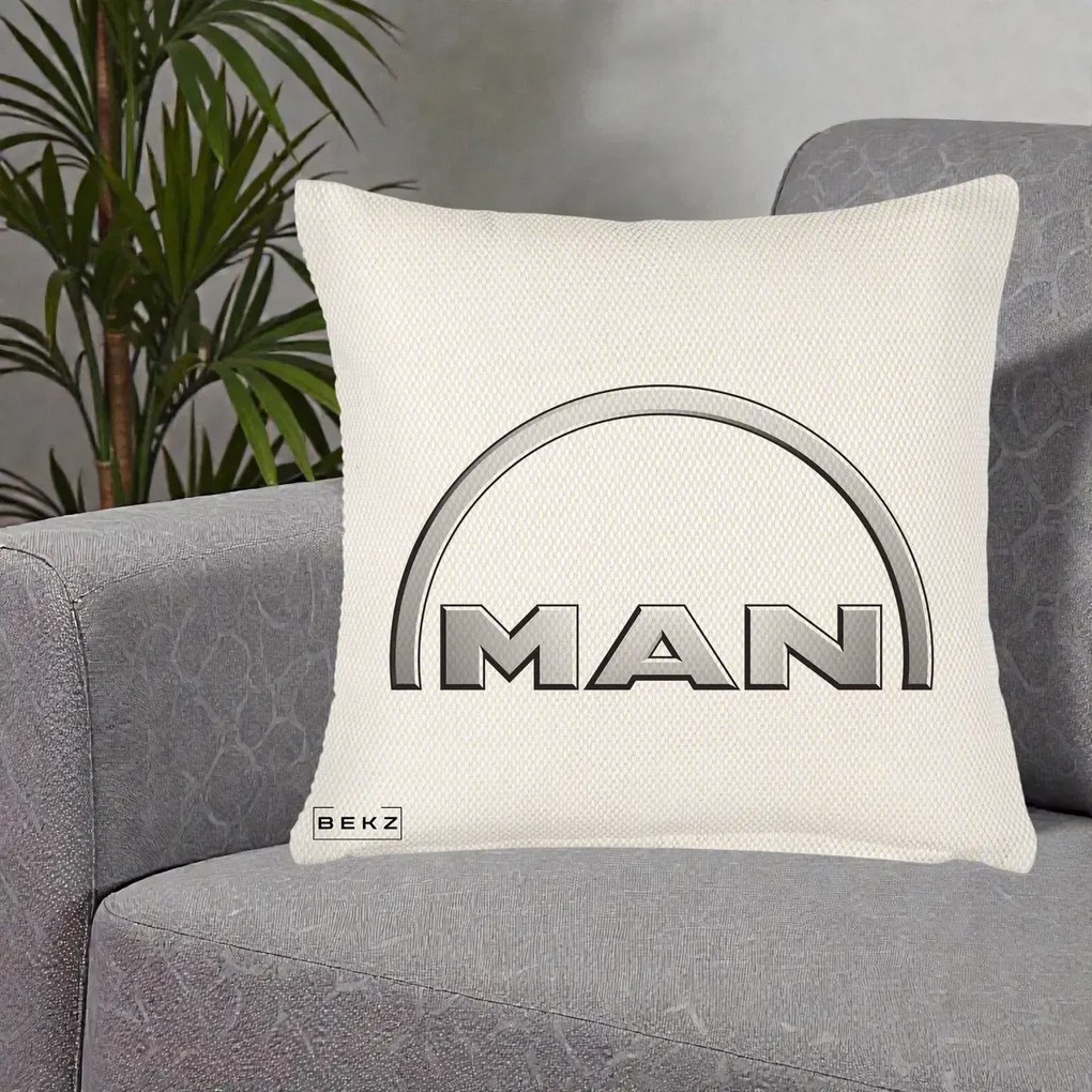 Perna Personalizata cu emblema MAN, 40x40 cm, Crem Reliefat, Husa Detasabila, Perna Inclusa, BEKZ®