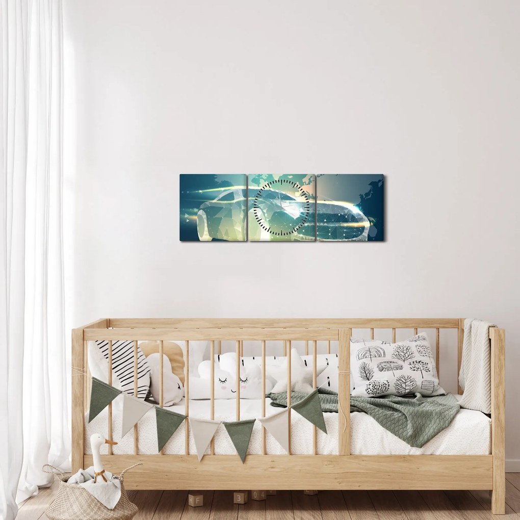 Tablou - Mașină din forme geometrice (cu ceas) (90x30 cm)
