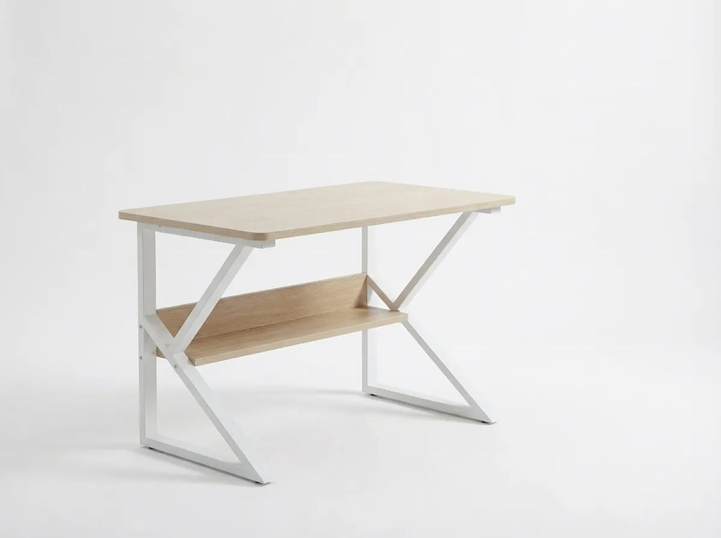 Birou cu raft SHAPE 80x40 cm, alb/stejar sonoma