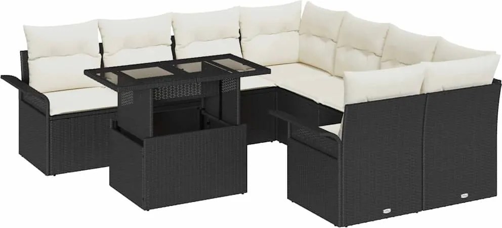 vidaXL Set de canapele pentru grădină cu pernă 9 pcs Negru Rattan poli
