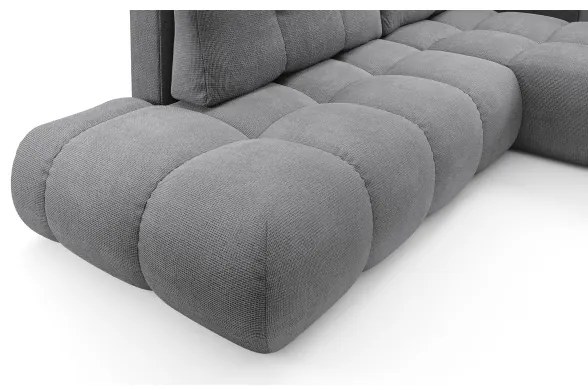 Colțar extensibil tapițat ALMADA, cu spațiu de depozitare, în formă de L, orientare dreaptă, gri