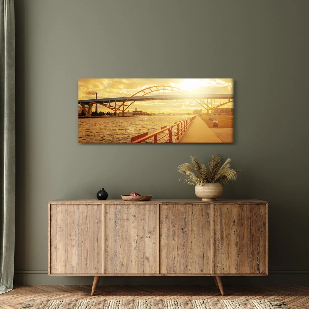Tablou cu pod și apus de soare (120x50 cm)
