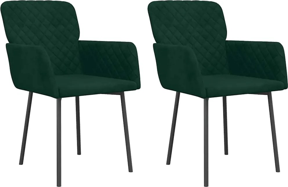 vidaXL Scaune de bucătărie, 2 buc., verde închis, catifea