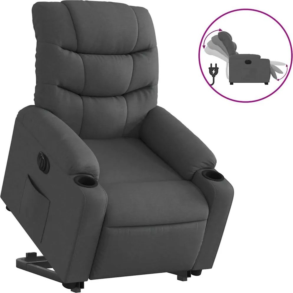vidaXL Fotoliu electric rabatabil cu ridicare, gri închis, textil