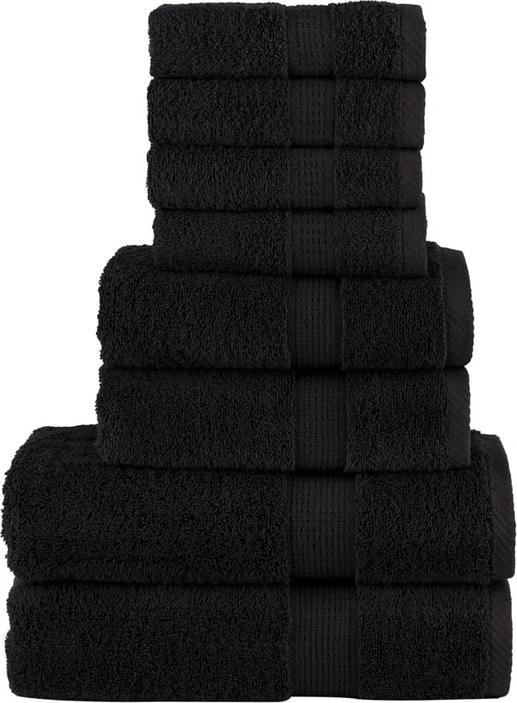 vidaXL Set de prosoape premium SOLUND, 8 piese, negru, 600 g/m²