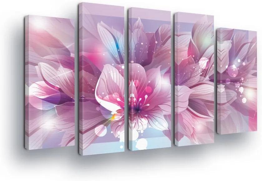 GLIX Tablou - Glittering Fialk Flowers III 2 x 30x80 / 3 x 30x100 cm